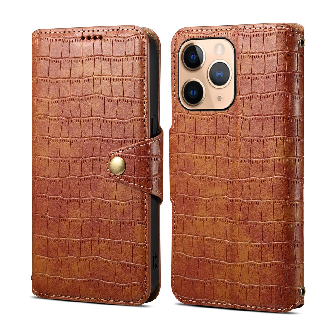 iPhone 11 Pro Max Denior Crocodile Texture Oil Edge Leather Phone Case with Card Wallet and Kickstand