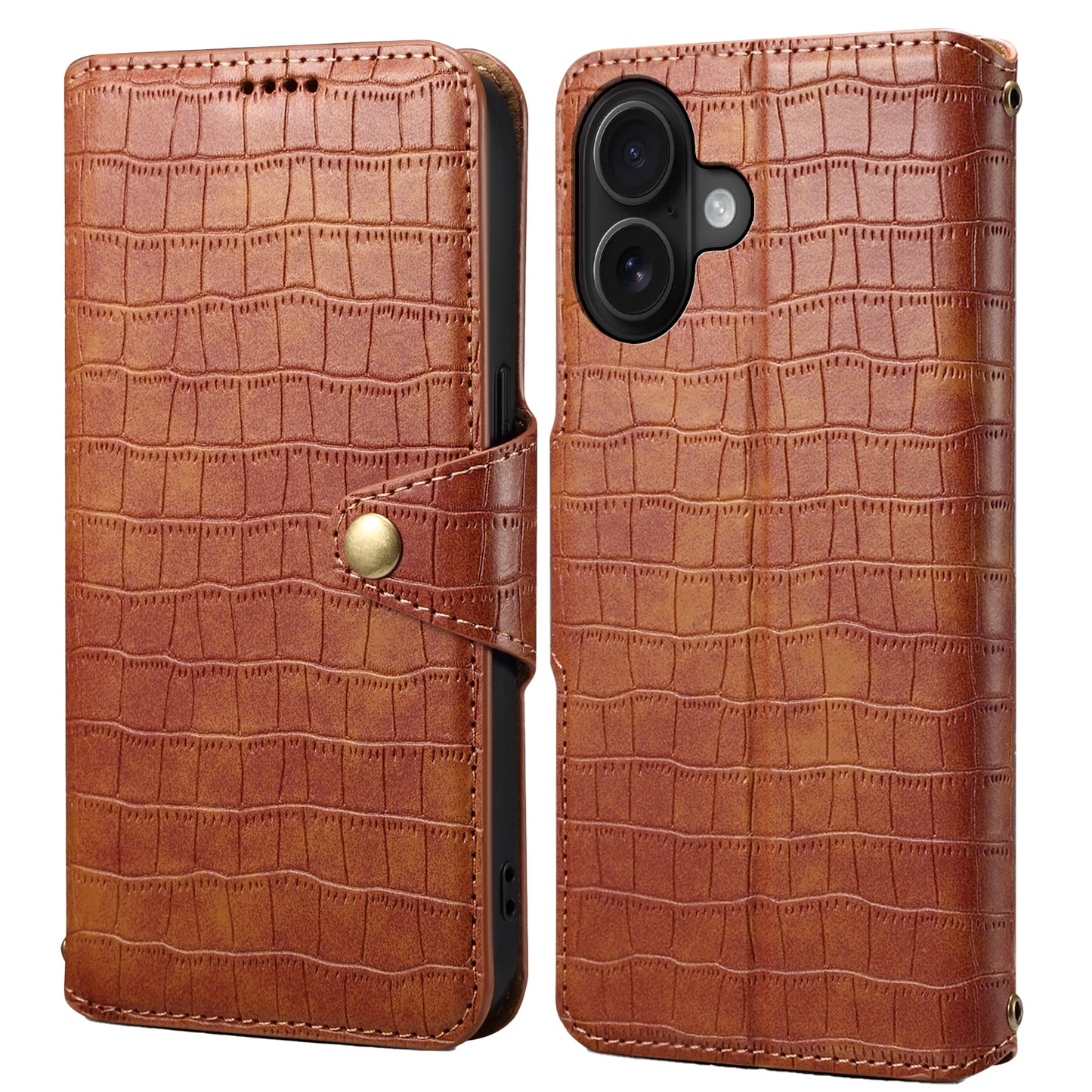 iPhone 16 Denior Crocodile Texture Oil Edge Leather Phone Case with Card Wallet and Kickstand