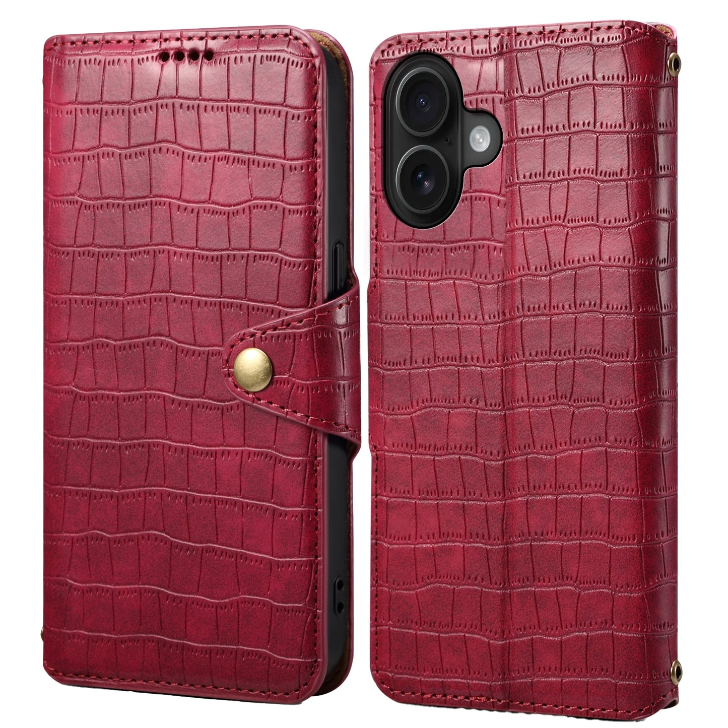 iPhone 16 Denior Crocodile Texture Oil Edge Leather Phone Case with Card Wallet and Kickstand