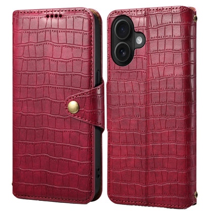 iPhone 16 Denior Crocodile Texture Oil Edge Leather Phone Case with Card Wallet and Kickstand