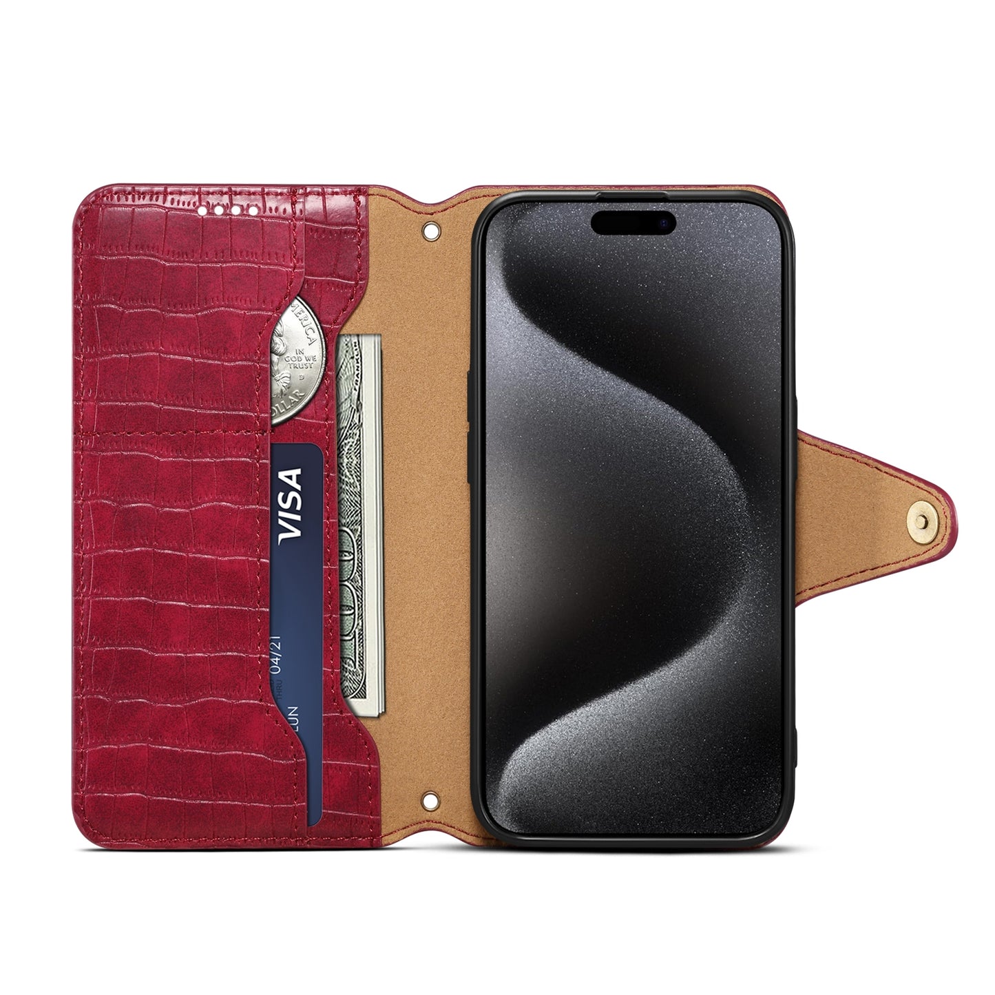 iPhone 16 Denior Crocodile Texture Oil Edge Leather Phone Case with Card Wallet and Kickstand
