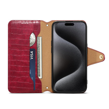 iPhone 16 Denior Crocodile Texture Oil Edge Leather Phone Case with Card Wallet and Kickstand