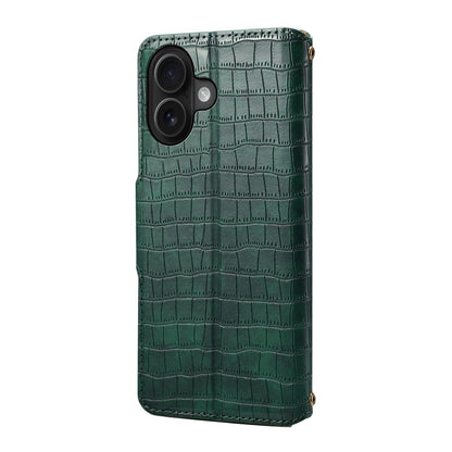 iPhone 16 Denior Crocodile Texture Oil Edge Leather Phone Case with Card Wallet and Kickstand