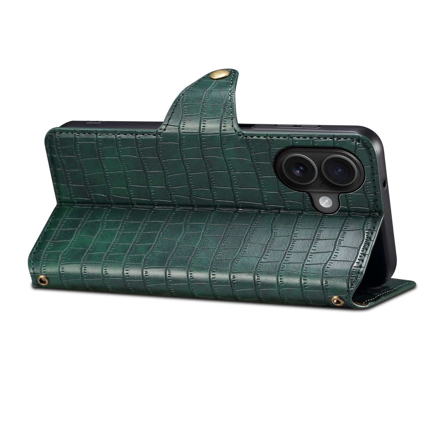 iPhone 16 Denior Crocodile Texture Oil Edge Leather Phone Case with Card Wallet and Kickstand