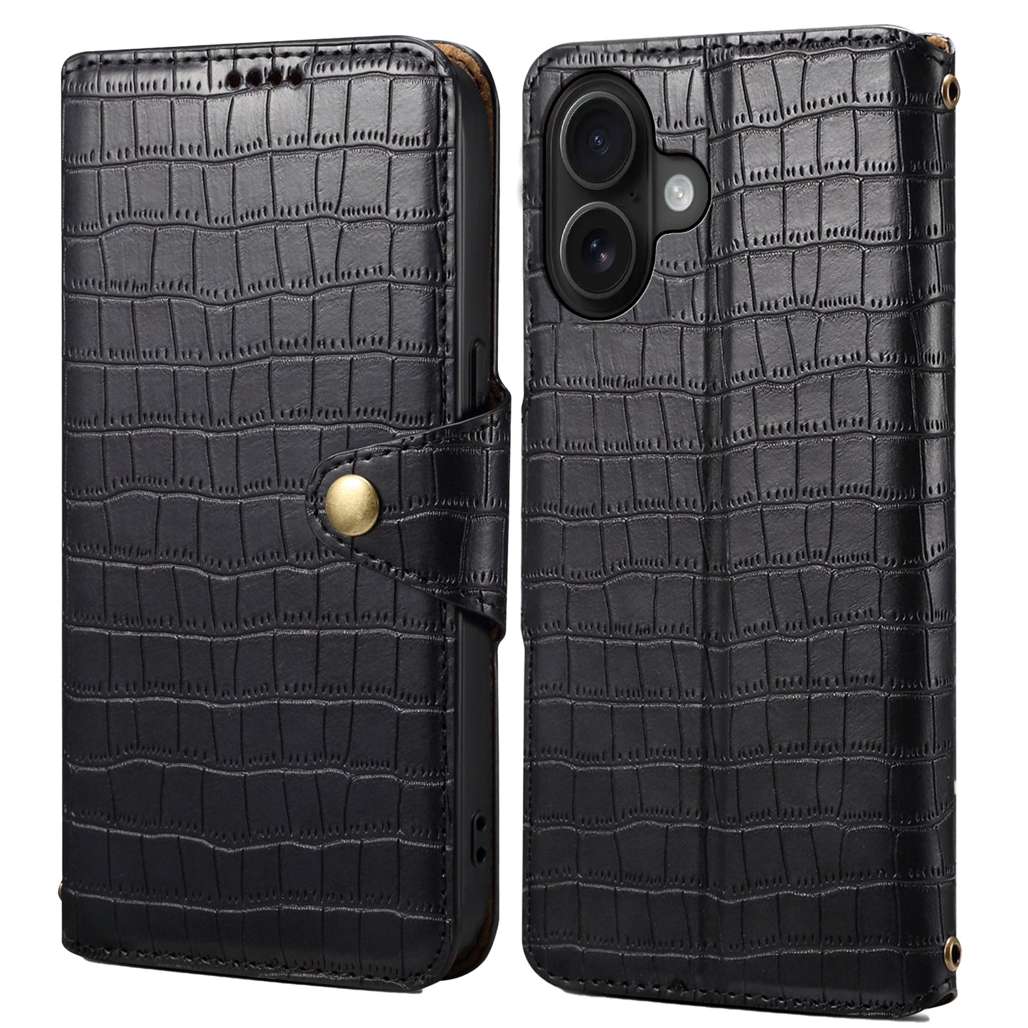 iPhone 16 Denior Crocodile Texture Oil Edge Leather Phone Case with Card Wallet and Kickstand