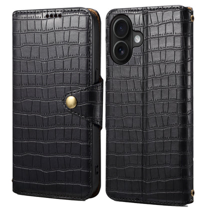 iPhone 16 Denior Crocodile Texture Oil Edge Leather Phone Case with Card Wallet and Kickstand