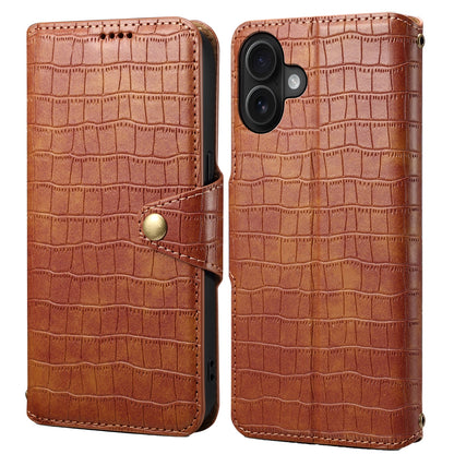iPhone 16 Plus Denior Crocodile Texture Oil Edge Leather Phone Case with Card Wallet and Kickstand