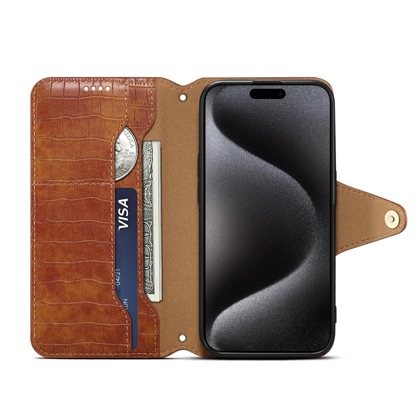 iPhone 16 Plus Denior Crocodile Texture Oil Edge Leather Phone Case with Card Wallet and Kickstand