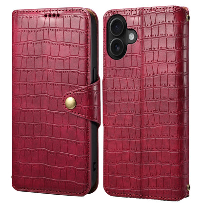 iPhone 16 Plus Denior Crocodile Texture Oil Edge Leather Phone Case with Card Wallet and Kickstand