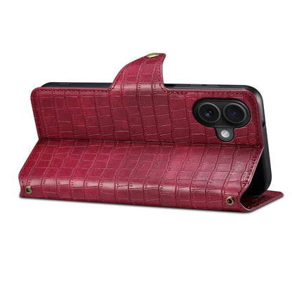 iPhone 16 Plus Denior Crocodile Texture Oil Edge Leather Phone Case with Card Wallet and Kickstand