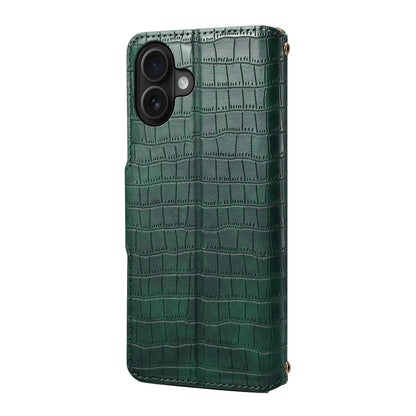 iPhone 16 Plus Denior Crocodile Texture Oil Edge Leather Phone Case with Card Wallet and Kickstand
