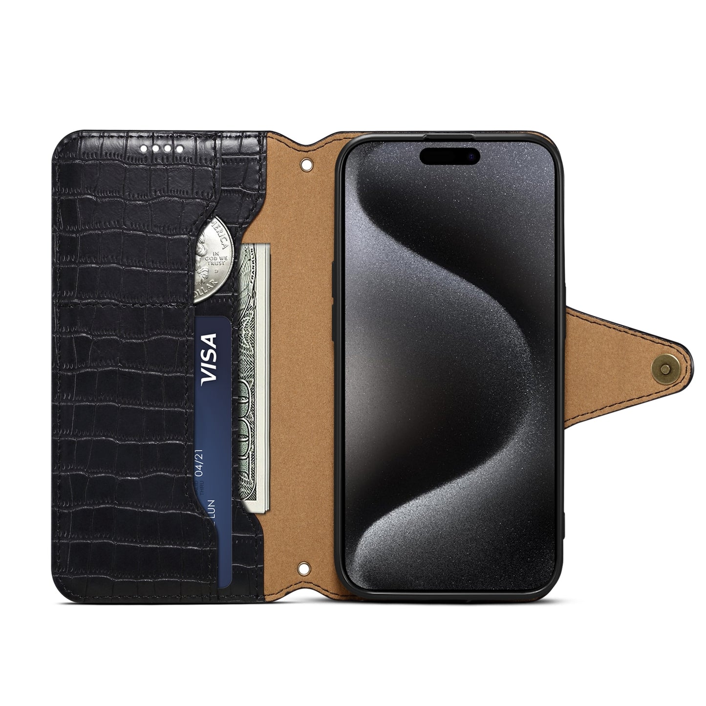 iPhone 16 Plus Denior Crocodile Texture Oil Edge Leather Phone Case with Card Wallet and Kickstand