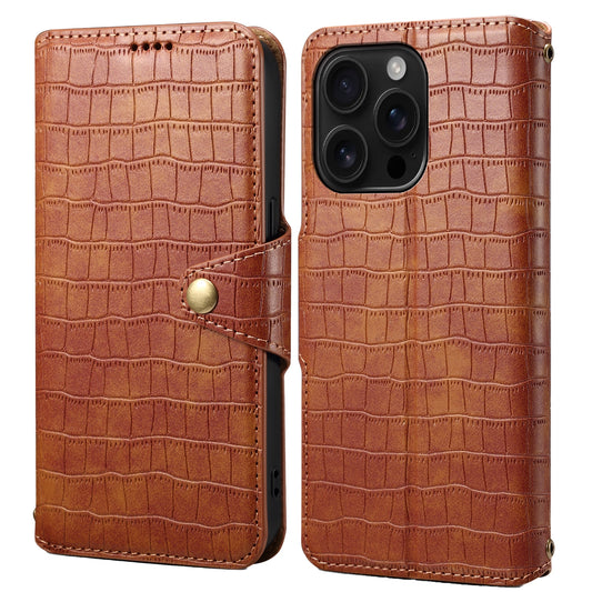 iPhone 16 Pro Denior Crocodile Texture Oil Edge Leather Phone Case with Card Wallet and Kickstand