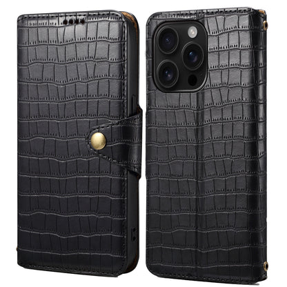 iPhone 16 Pro Denior Crocodile Texture Oil Edge Leather Phone Case with Card Wallet and Kickstand