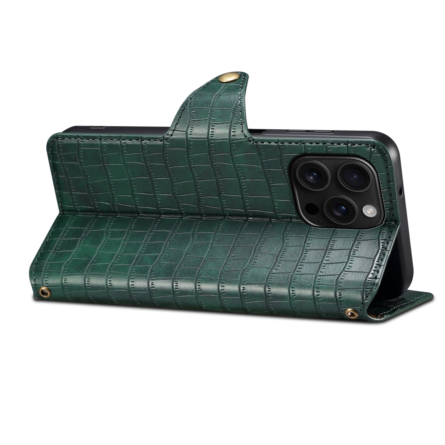 iPhone 16 Pro Max Denior Crocodile Texture Oil Edge Leather Phone Case with Card Wallet and Kickstand