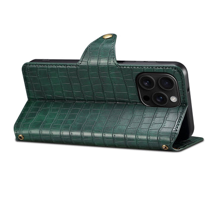 iPhone 16 Pro Max Denior Crocodile Texture Oil Edge Leather Phone Case with Card Wallet and Kickstand