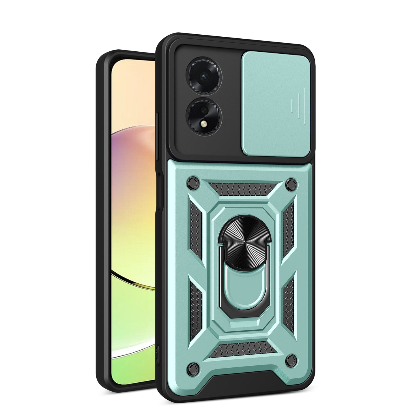 OPPO A38 4G Sliding Camera Cover Magnetic Ring Stand Shockproof TPU + PC Protective Phone Case