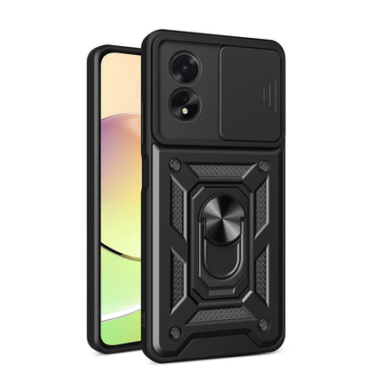 OPPO A38 4G Sliding Camera Cover Magnetic Ring Stand Shockproof TPU + PC Protective Phone Case
