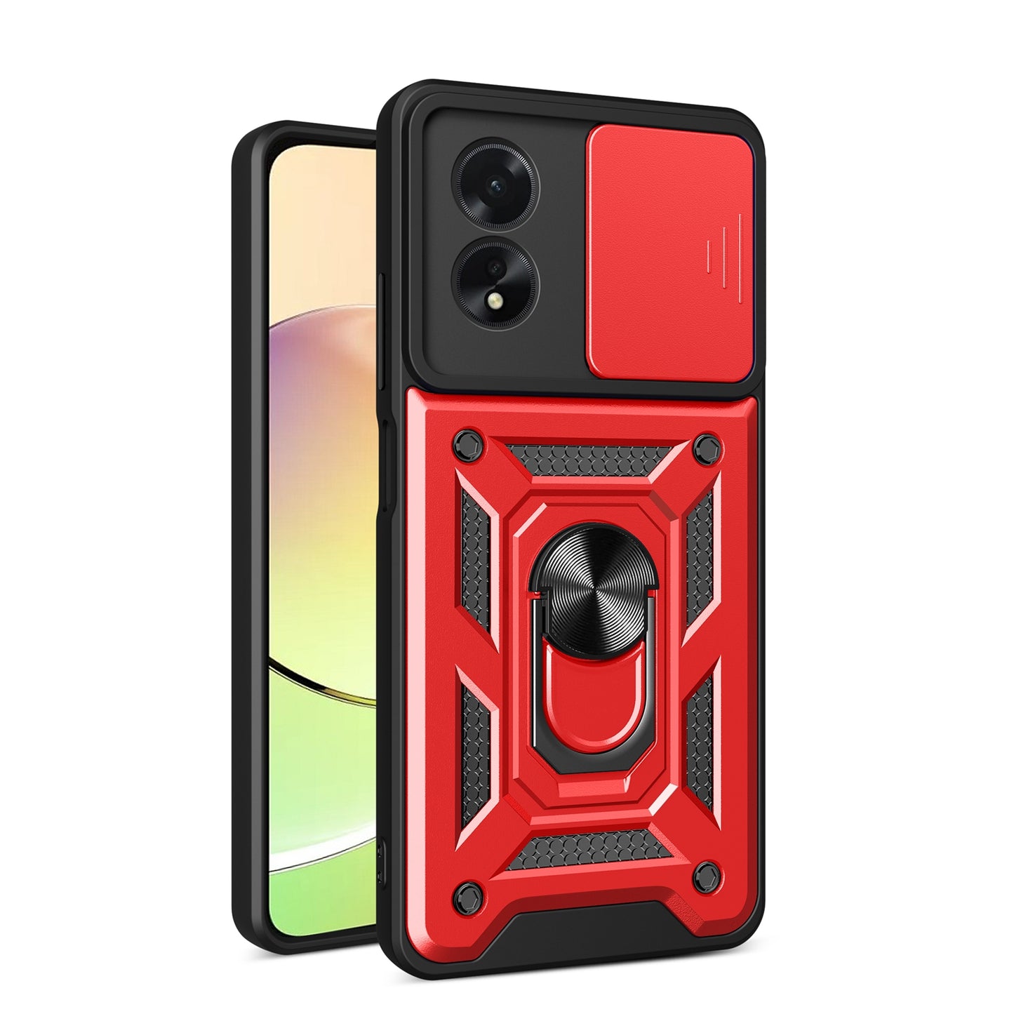OPPO A38 4G Sliding Camera Cover Magnetic Ring Stand Shockproof TPU + PC Protective Phone Case