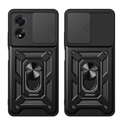 OPPO A38 4G Sliding Camera Cover Magnetic Ring Stand Shockproof TPU + PC Protective Phone Case