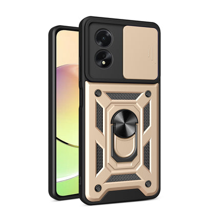 OPPO A38 4G Sliding Camera Cover Magnetic Ring Stand Shockproof TPU + PC Protective Phone Case