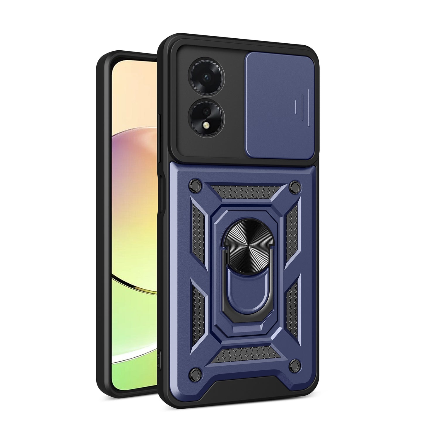OPPO A38 4G Sliding Camera Cover Magnetic Ring Stand Shockproof TPU + PC Protective Phone Case