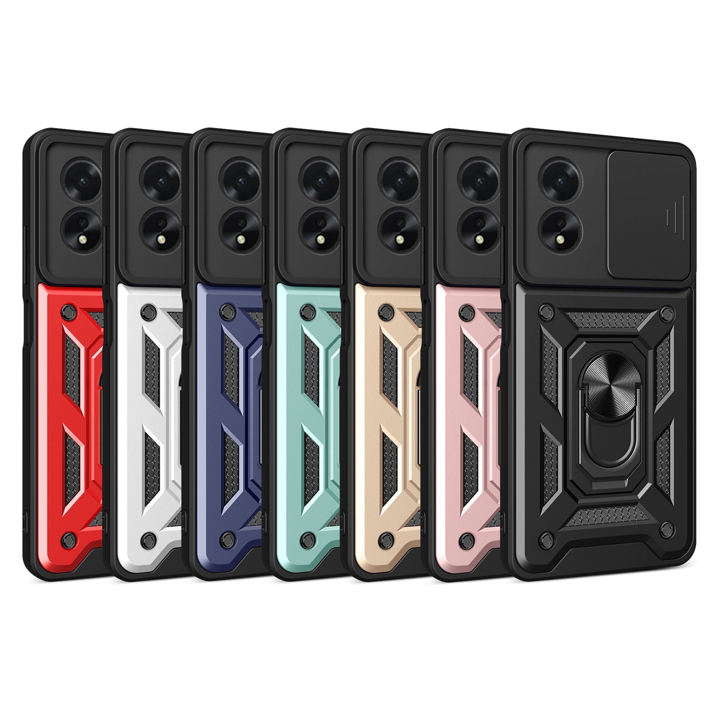 OPPO A38 4G Sliding Camera Cover Magnetic Ring Stand Shockproof TPU + PC Protective Phone Case