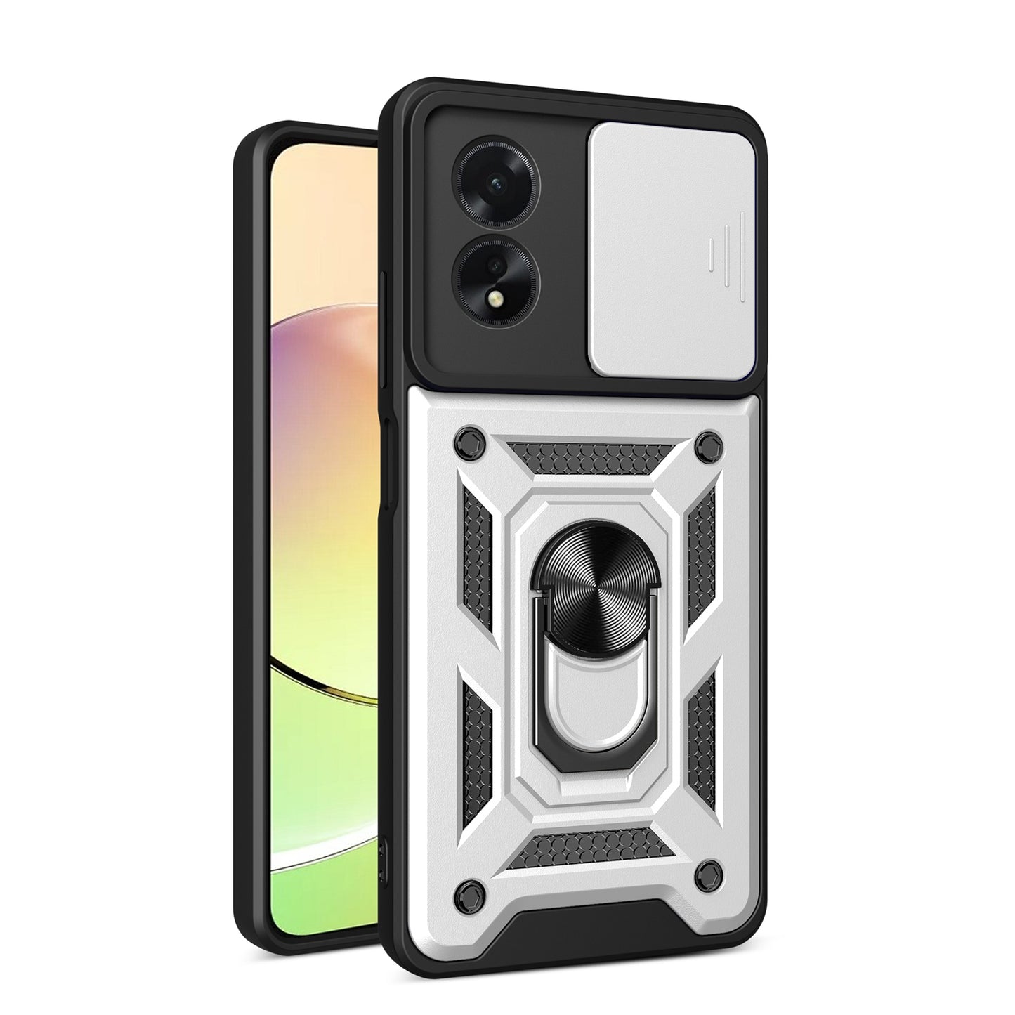OPPO A38 4G Sliding Camera Cover Magnetic Ring Stand Shockproof TPU + PC Protective Phone Case