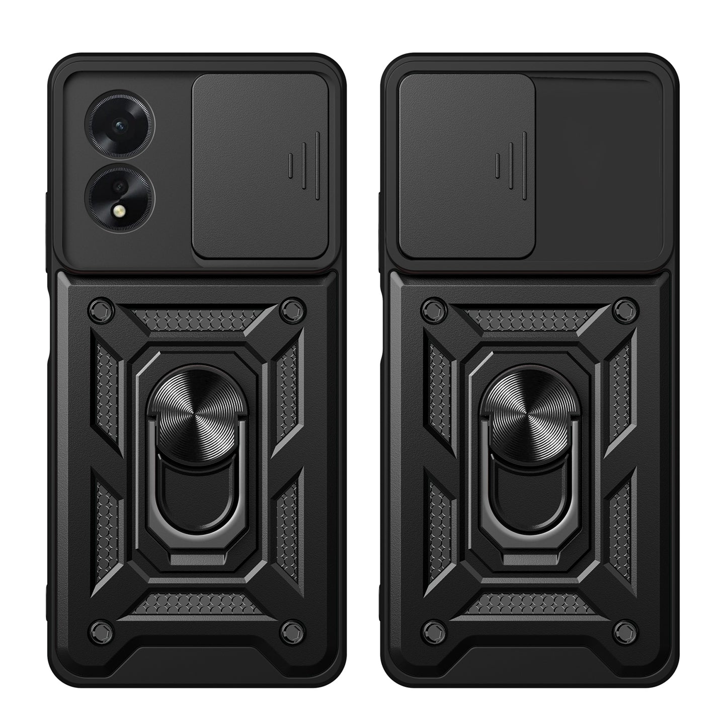 OPPO A38 4G Sliding Camera Cover Magnetic Ring Stand Shockproof TPU + PC Protective Phone Case