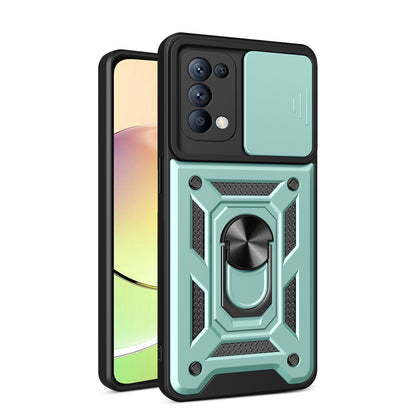 OPPO Reno5 4G Sliding Camera Cover Magnetic Ring Stand Shockproof TPU + PC Protective Phone Case