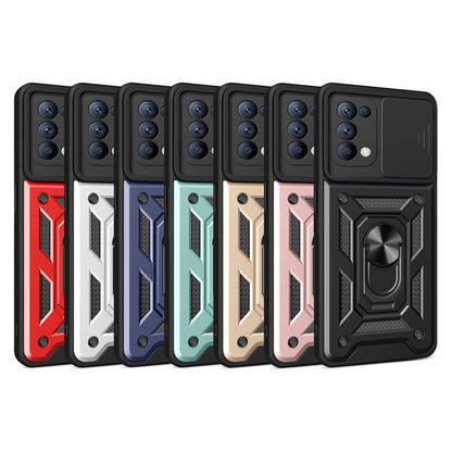 OPPO Reno5 4G Sliding Camera Cover Magnetic Ring Stand Shockproof TPU + PC Protective Phone Case