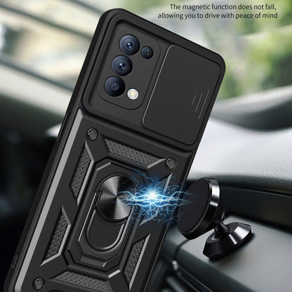 OPPO Reno5 5G Sliding Camera Cover Magnetic Ring Stand Shockproof TPU + PC Protective Phone Case