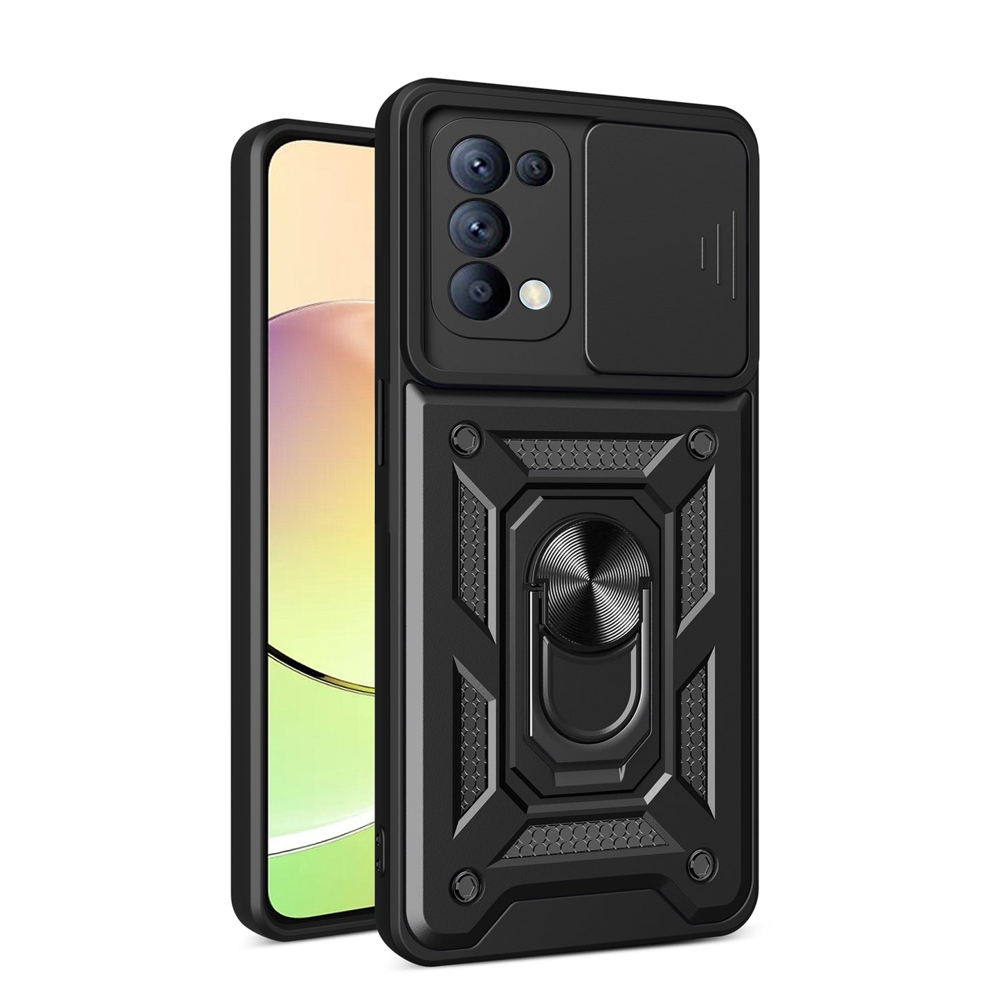 OPPO Reno5 5G Sliding Camera Cover Magnetic Ring Stand Shockproof TPU + PC Protective Phone Case