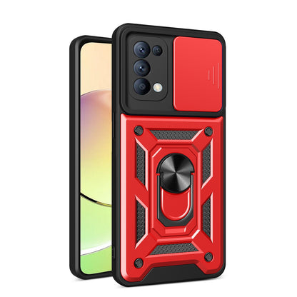 OPPO Reno5 4G Sliding Camera Cover Magnetic Ring Stand Shockproof TPU + PC Protective Phone Case