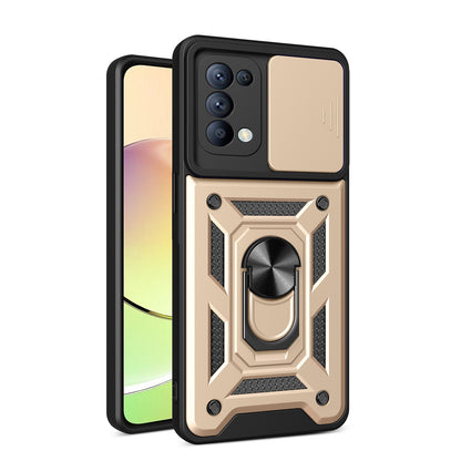 OPPO Reno5 4G Sliding Camera Cover Magnetic Ring Stand Shockproof TPU + PC Protective Phone Case