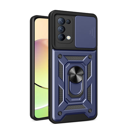OPPO Reno5 4G Sliding Camera Cover Magnetic Ring Stand Shockproof TPU + PC Protective Phone Case