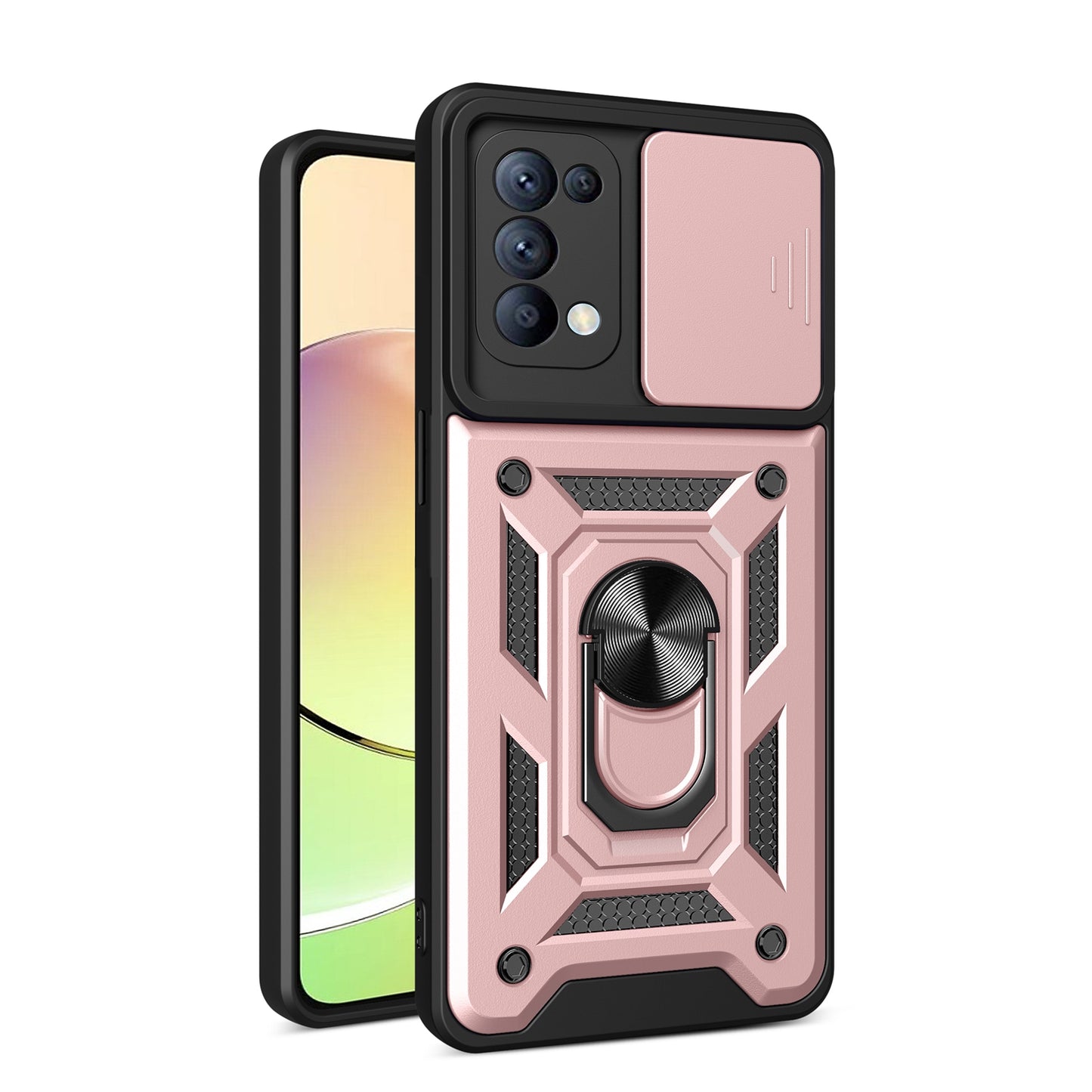 OPPO Reno5 4G Sliding Camera Cover Magnetic Ring Stand Shockproof TPU + PC Protective Phone Case