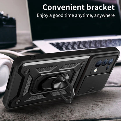OPPO Reno5 4G Sliding Camera Cover Magnetic Ring Stand Shockproof TPU + PC Protective Phone Case