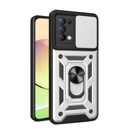 OPPO Reno5 5G Sliding Camera Cover Magnetic Ring Stand Shockproof TPU + PC Protective Phone Case