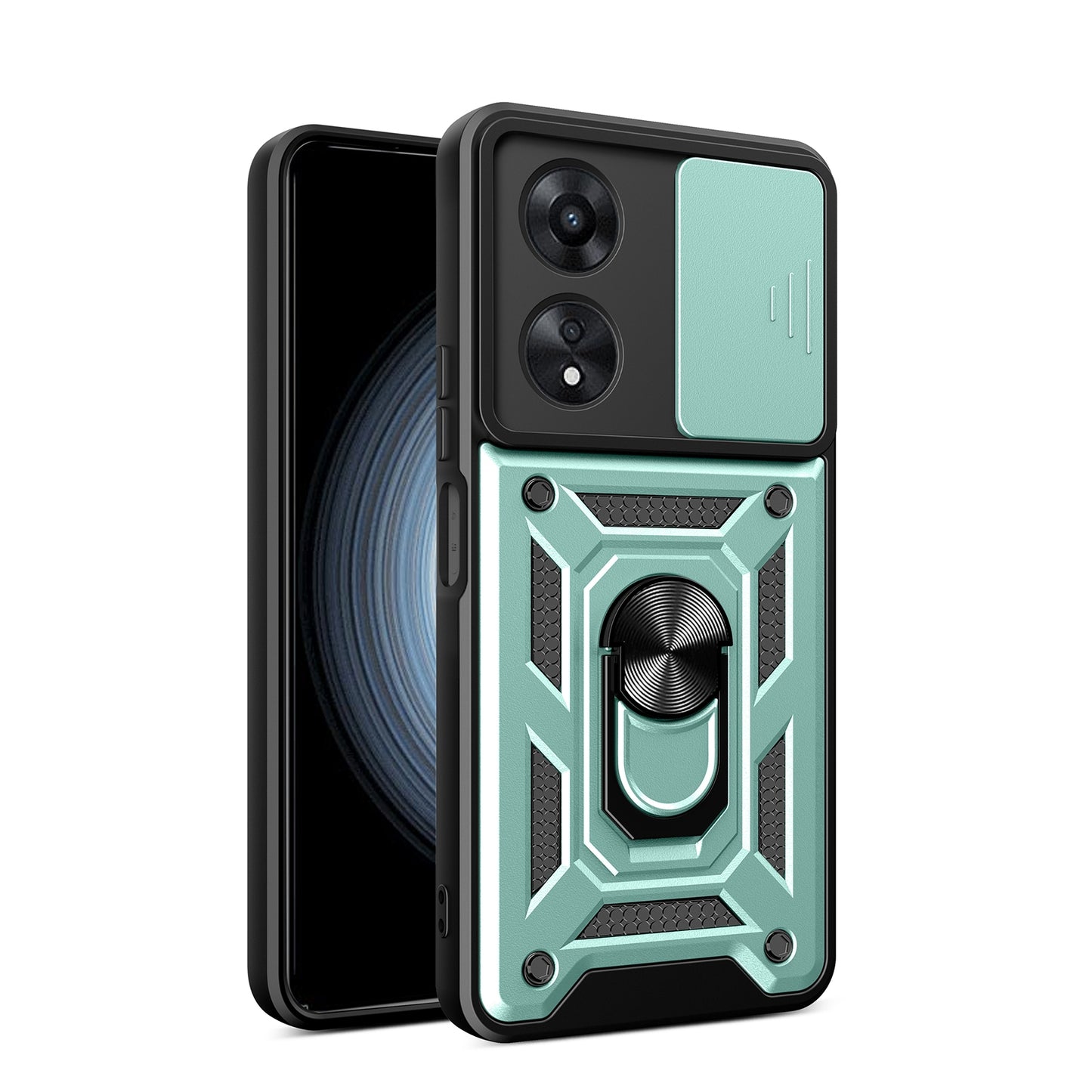 OPPO A58 4G Sliding Camera Cover Magnetic Ring Stand Shockproof TPU + PC Protective Phone Case