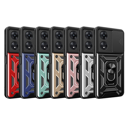 OPPO A58 4G Sliding Camera Cover Magnetic Ring Stand Shockproof TPU + PC Protective Phone Case