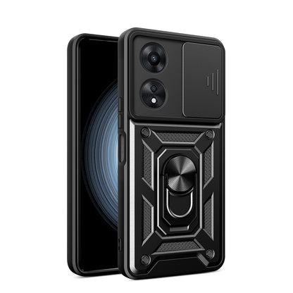 OPPO A58 4G Sliding Camera Cover Magnetic Ring Stand Shockproof TPU + PC Protective Phone Case