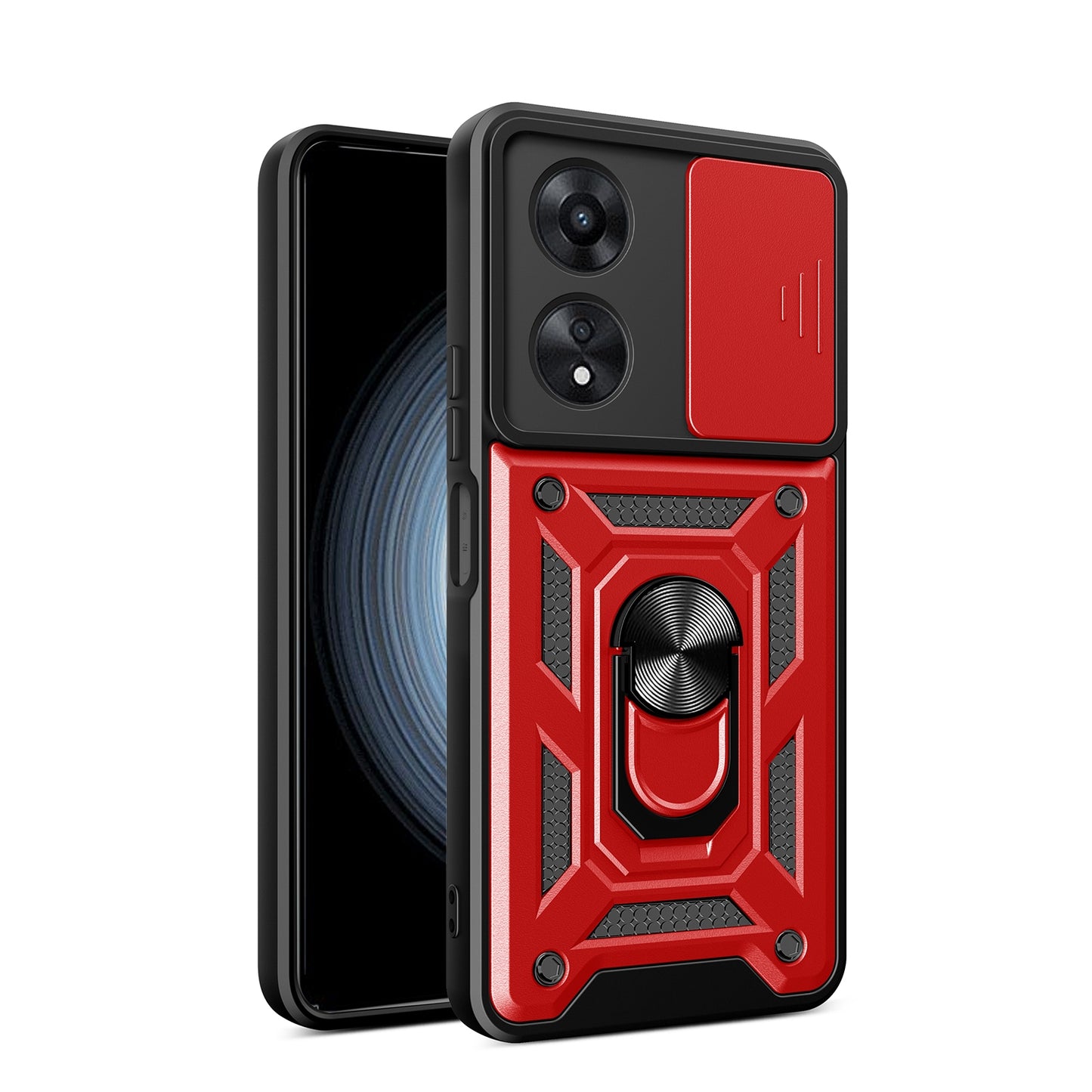 OPPO A58 4G Sliding Camera Cover Magnetic Ring Stand Shockproof TPU + PC Protective Phone Case