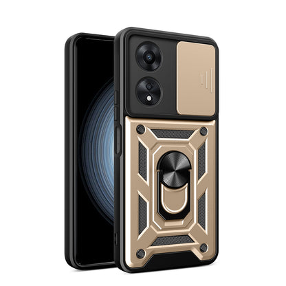 OPPO A58 4G Sliding Camera Cover Magnetic Ring Stand Shockproof TPU + PC Protective Phone Case