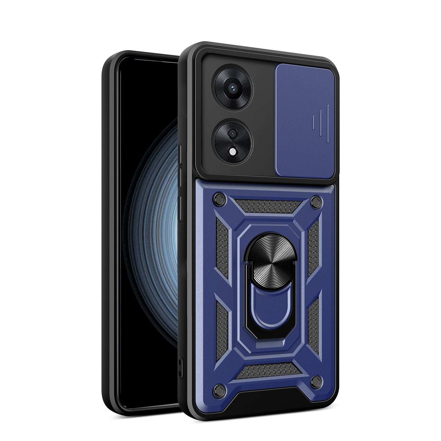 OPPO A58 4G Sliding Camera Cover Magnetic Ring Stand Shockproof TPU + PC Protective Phone Case