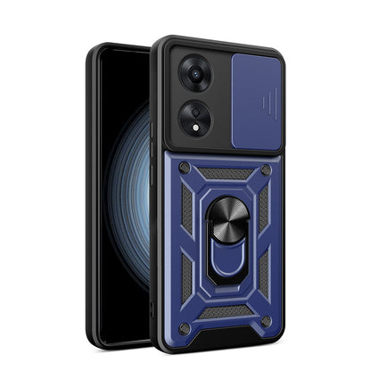 OPPO A58 4G Sliding Camera Cover Magnetic Ring Stand Shockproof TPU + PC Protective Phone Case