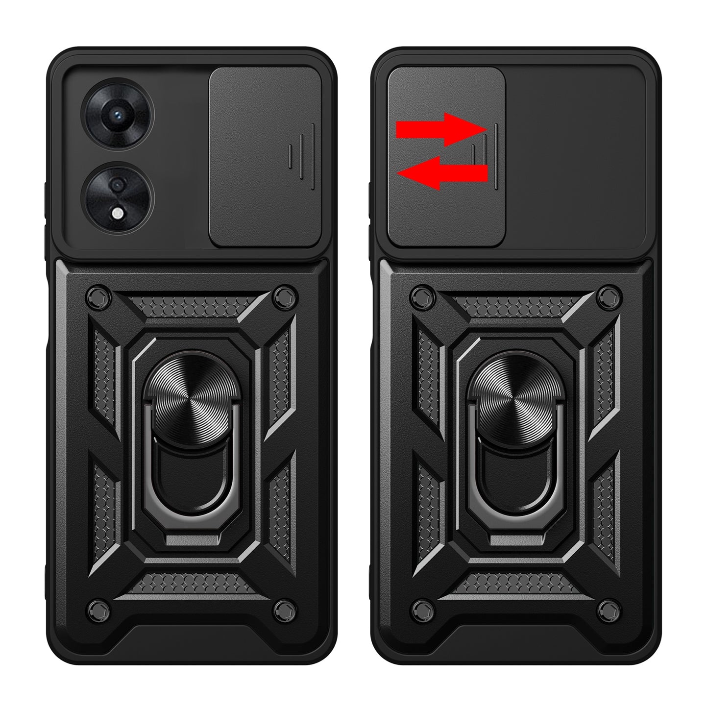 OPPO A58 4G Sliding Camera Cover Magnetic Ring Stand Shockproof TPU + PC Protective Phone Case
