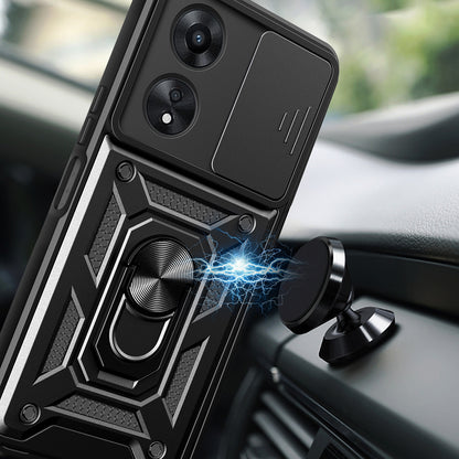 OPPO A58 4G Sliding Camera Cover Magnetic Ring Stand Shockproof TPU + PC Protective Phone Case