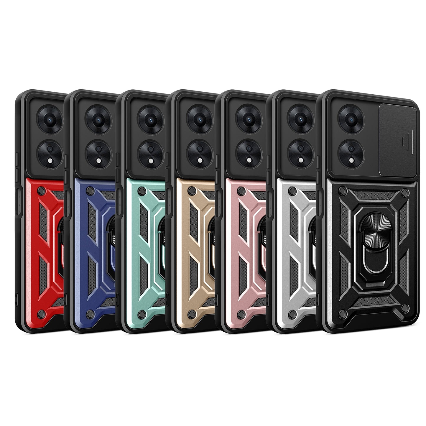 OPPO A58 4G Sliding Camera Cover Magnetic Ring Stand Shockproof TPU + PC Protective Phone Case