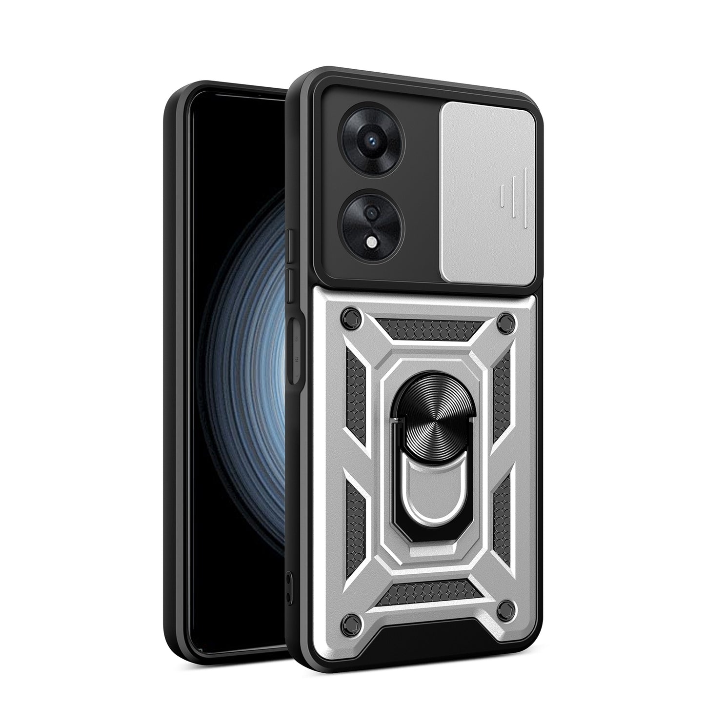 OPPO A58 4G Sliding Camera Cover Magnetic Ring Stand Shockproof TPU + PC Protective Phone Case